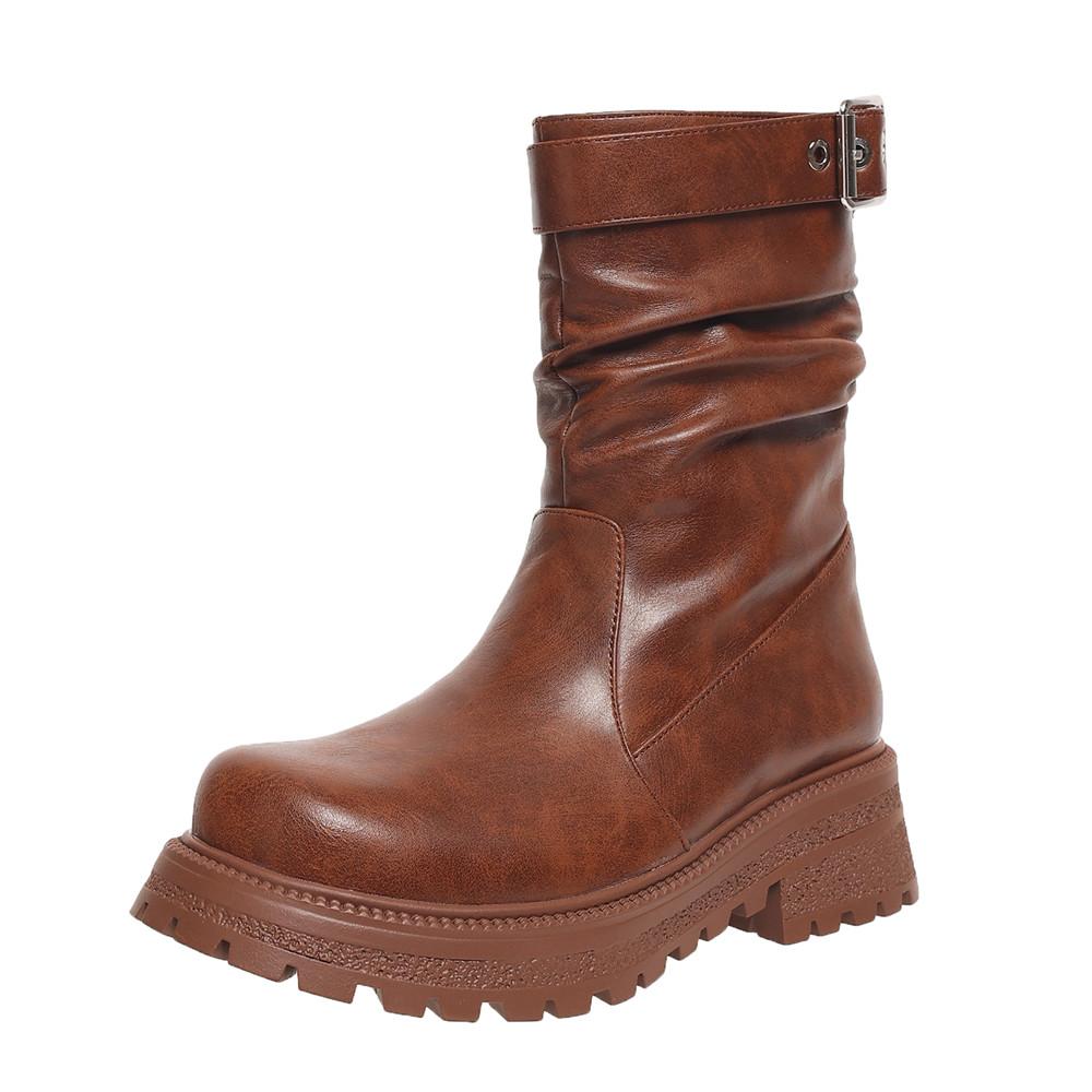 Модные женские ботинки челси на платформе из искусственной кожи, новые осенне-зимние модные ботильоны в ретро-стиле с плиссировкой, ботинки Мартон для женщин, zapatos mujer