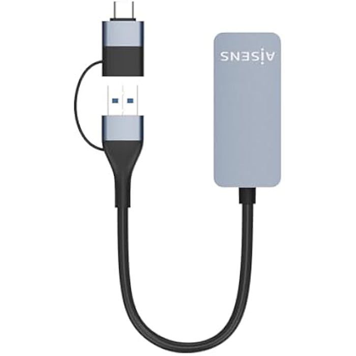 AISENS - A109-0710 - Конвертер USB3.2 Gen1 USB-A+USB-C в Ethernet 2.5G 10/100/1000/2500 Мбит/с, Серый, 15 см