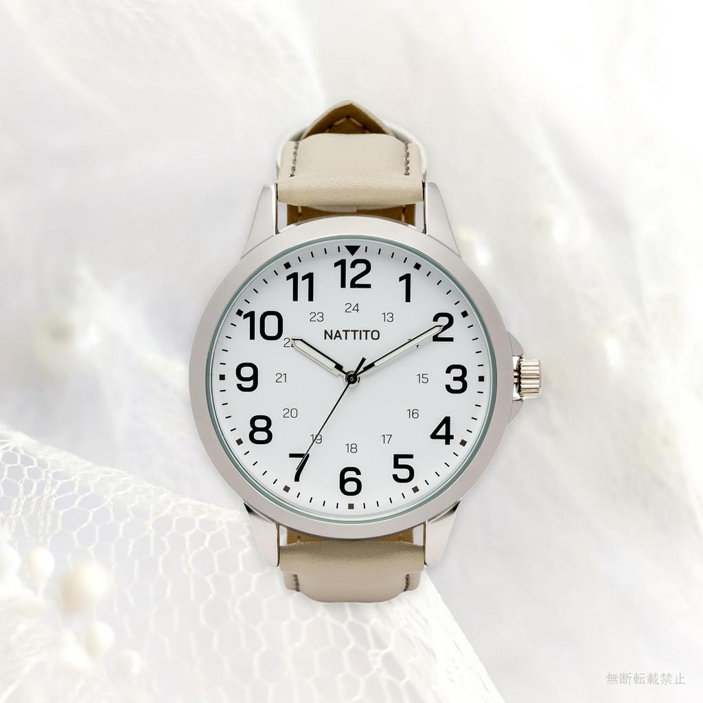 Fieldwork Analog Watch with Leather Color Women's Strap, Easy-to-Read Stitching, 24-Hour Display, Men's Style, White, ST298-1