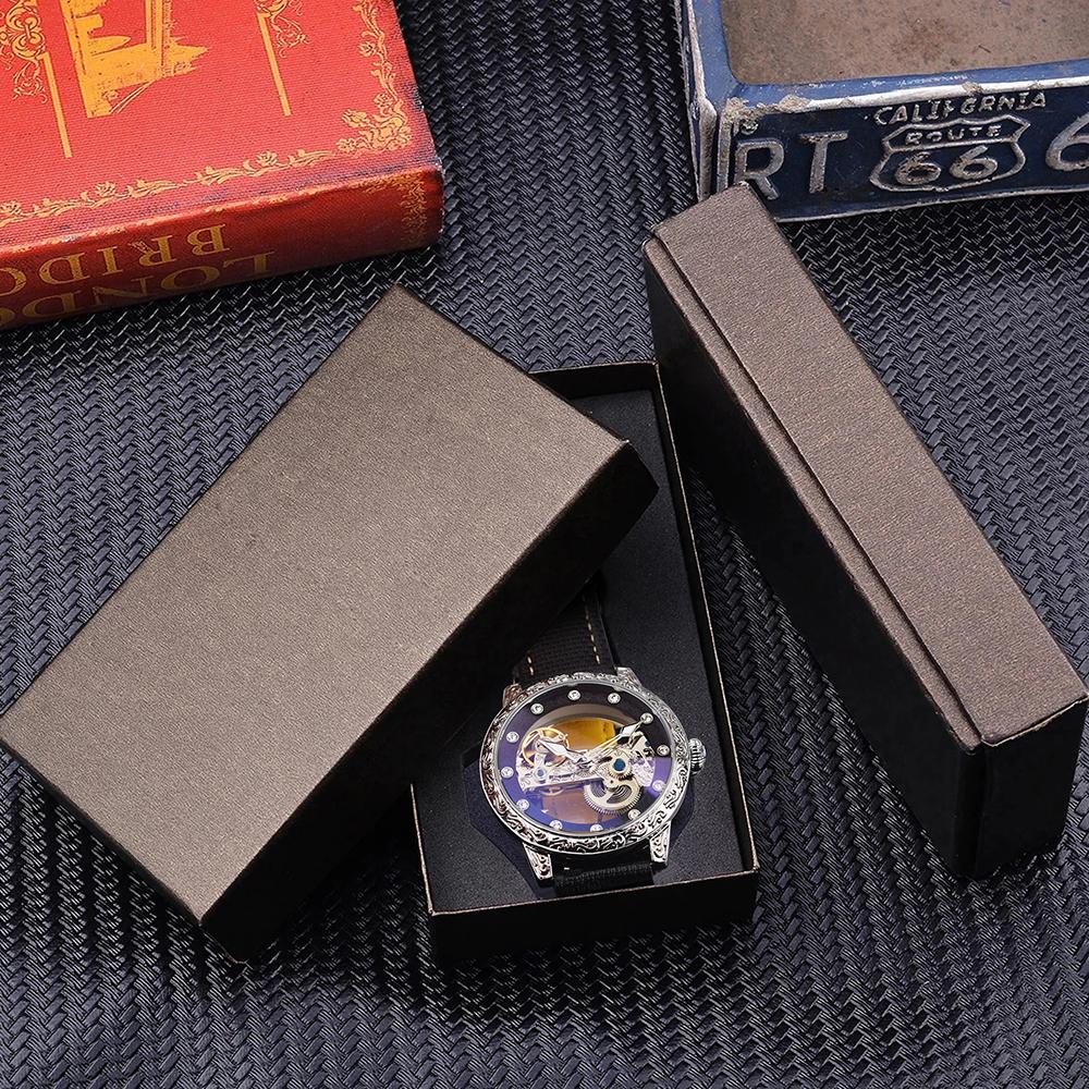 FORSINING брендовые автоматические серебряные светящиеся часы с автоподзаводом и скелетоном, роскошные мужские кожаные часы, стальные механические часы