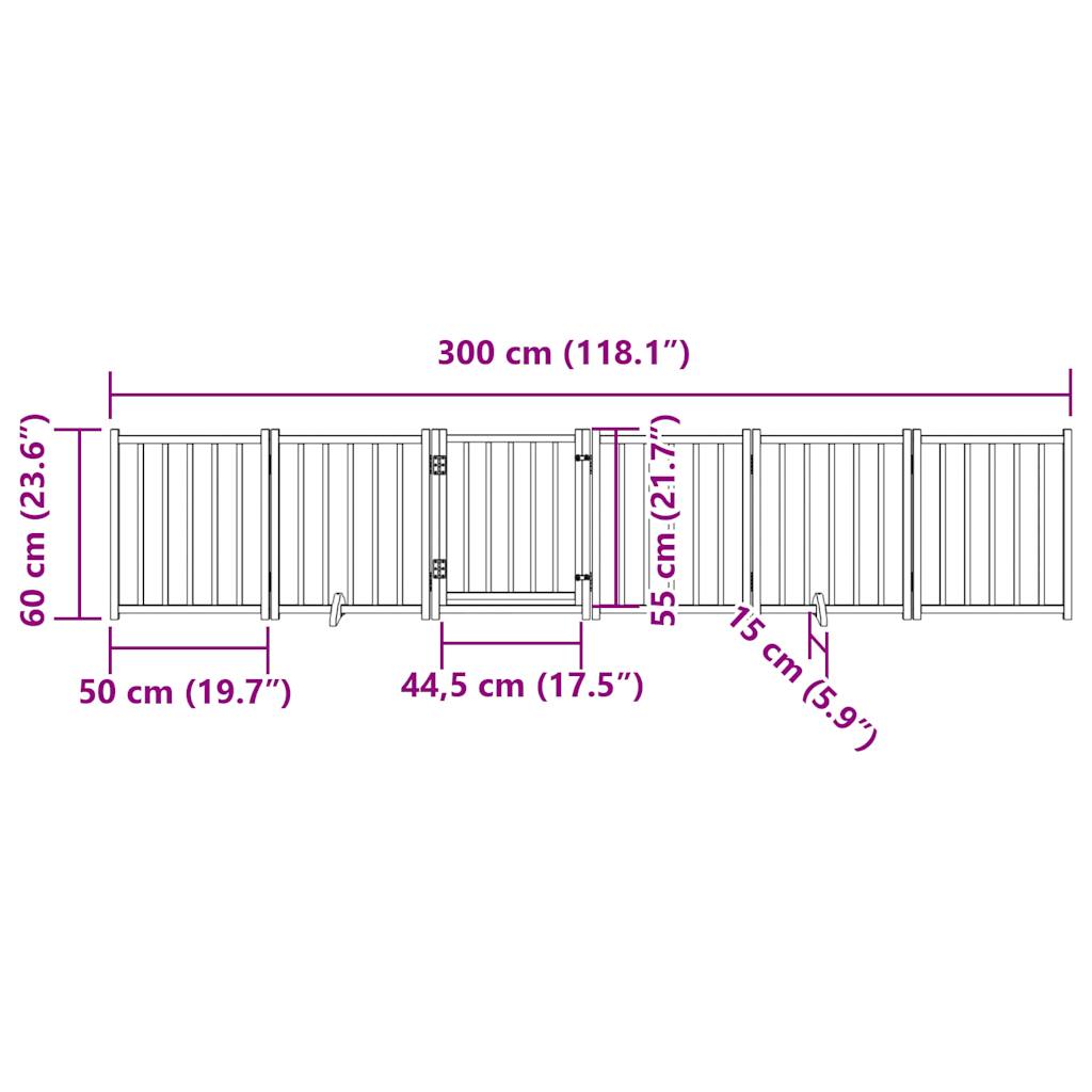 6 Piece Foldable Dog Gate with Door Brown Oak Finish 300 cm Pine Wood