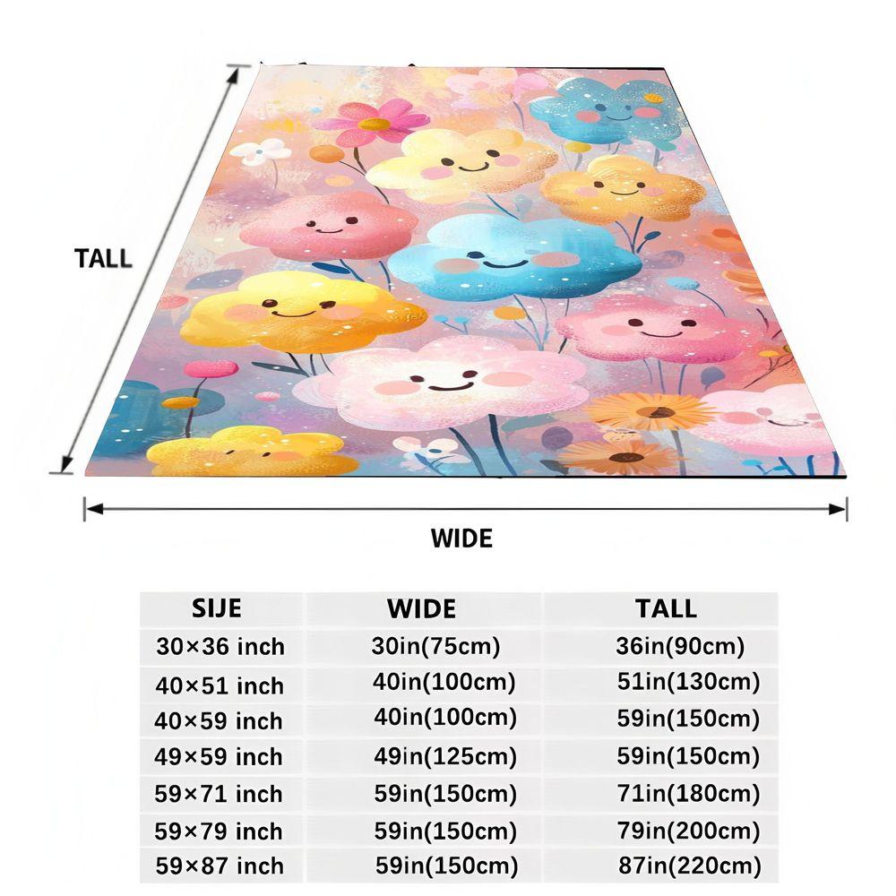 Причудливый цветочный плед - Радостные улыбающиеся цветы в пастельных тонах, Мягкий и уютный плед для домашнего декора - Идеально подходит для ребенка