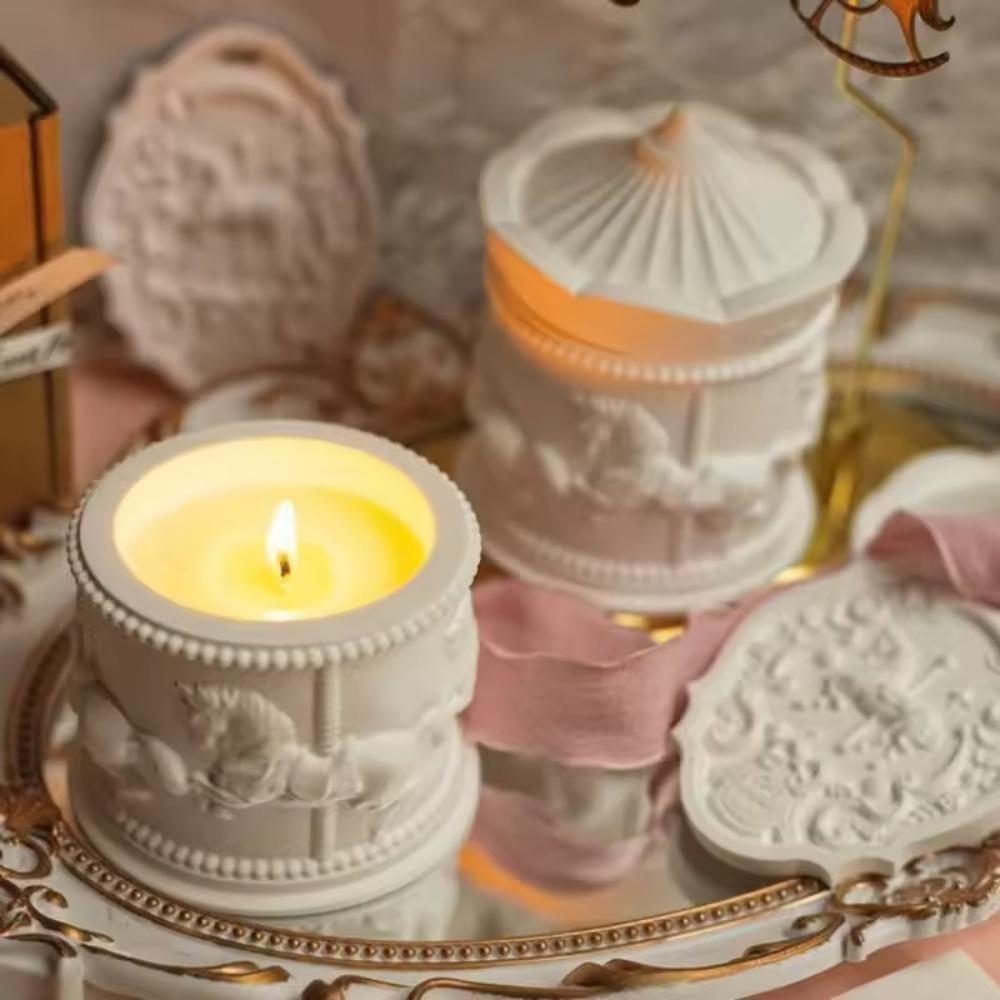 DIY Crafts Carousel Storage Box Mold 3D Candle Cup Molds Epoxy Cement Mould  Home Living Room