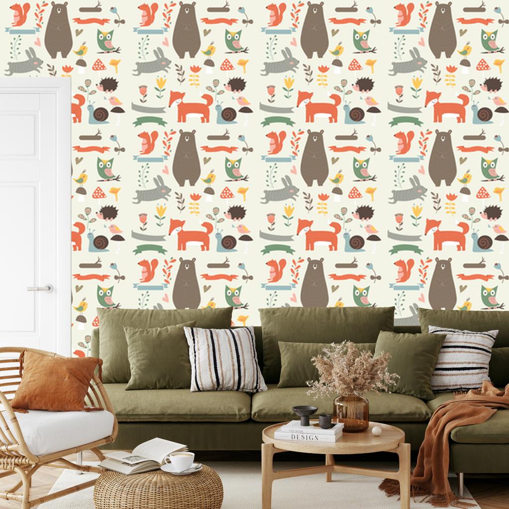 Happy Forest Animals Wallpaper for Living Room and Bedroom 50x1000