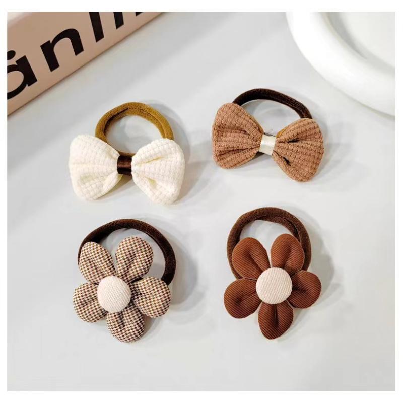 4Pcs Flower Girls Elastic Hair Bands Sweet Bow Hair Ties Children Ponytail Holder Rubber Band Headband Kids Hair Accessories