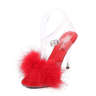 Сексуальные супервысокие прозрачные сандалии для ночного клуба, сексуальные большие размеры с мехом, Прямая распродажа, серия 19861, каблук 11 см, LFD