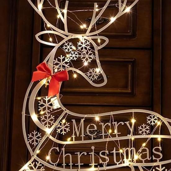 Рождественское украшение Олень Уличный светящийся Олень Семейство с теплым светом 2D