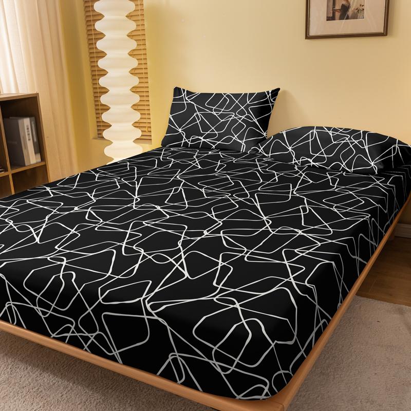 1 Simple Modern Geometric Trapezoid Printed Matte Bed Sheet, Bedroom Printed Bed Cover, Bedding (Excluding Pillowcases)