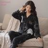 Women's 100% Cotton Cartoon Pajamas – Korean Style, Long-Sleeved, Spring/Autumn, Wearable Outdoors.