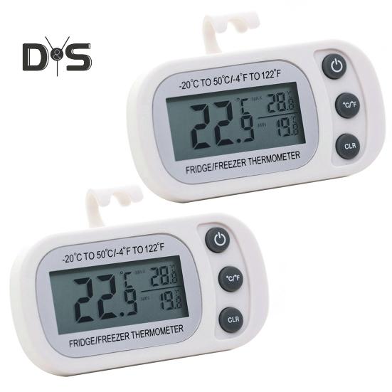 2 шт., цифровой термометр для холодильника, ЖК-дисплей, Макс/Мин, запись по Цельсию, по Фаренгейту, термометр для холодильника с крючком, кухонные рестораны
