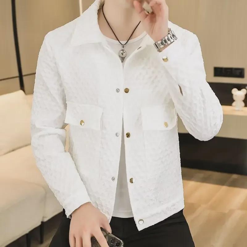 Мужская ветровка с клетчатыми лацканами: Модная облегающая куртка в корейском стиле на весну и осень