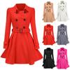 Winter Warm Women Buttons Woolen Coat Trench Jacket Belt Overcoat Outwear