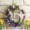 Faux Flowers Easter Tulip Cross Wreath Colorful Design Handmade Rattan Ring Garland Artificial Front Door Hanging Garlands