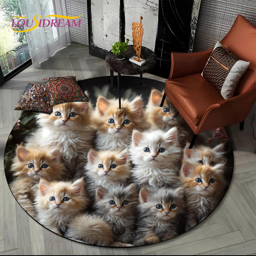 3D персидский кот, милый трехцветный кот, рэгдолл мультяшный круглый ковер для гостиной, спальни, детской игровой комнаты, коврик для зоны питомца, противоскользящий