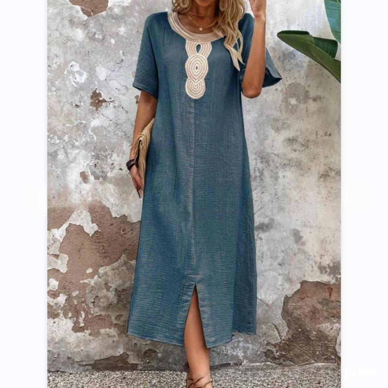 Новое женское летнее платье свободного кроя с круглым вырезом и короткими рукавами из кружева