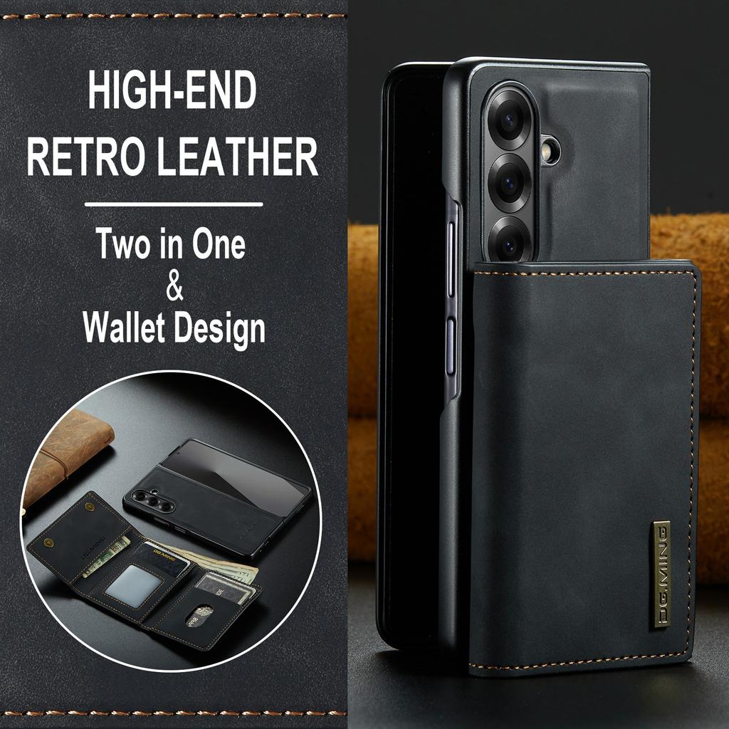 DG.MING M1 Series for Samsung Galaxy Z Fold7 5G Phone Case PU + TPU + PC Back Cover with Magnetic Tri-Fold Wallet Kickstand