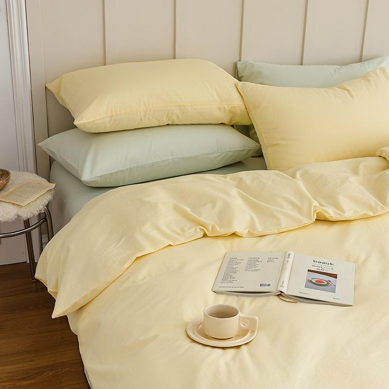 Сплошной цвет в скандинавском стиле, комплект из четырех предметов из чистого хлопка, простыня из хлопка, пододеяльник, простой комплект из трех предметов, пододеяльник