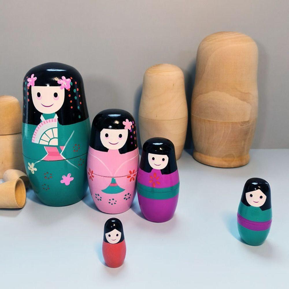 5 шт./компл. цветной рисунок для девочек, русская кукла, японская девушка, деревянные штабелируемые куклы, Рождество