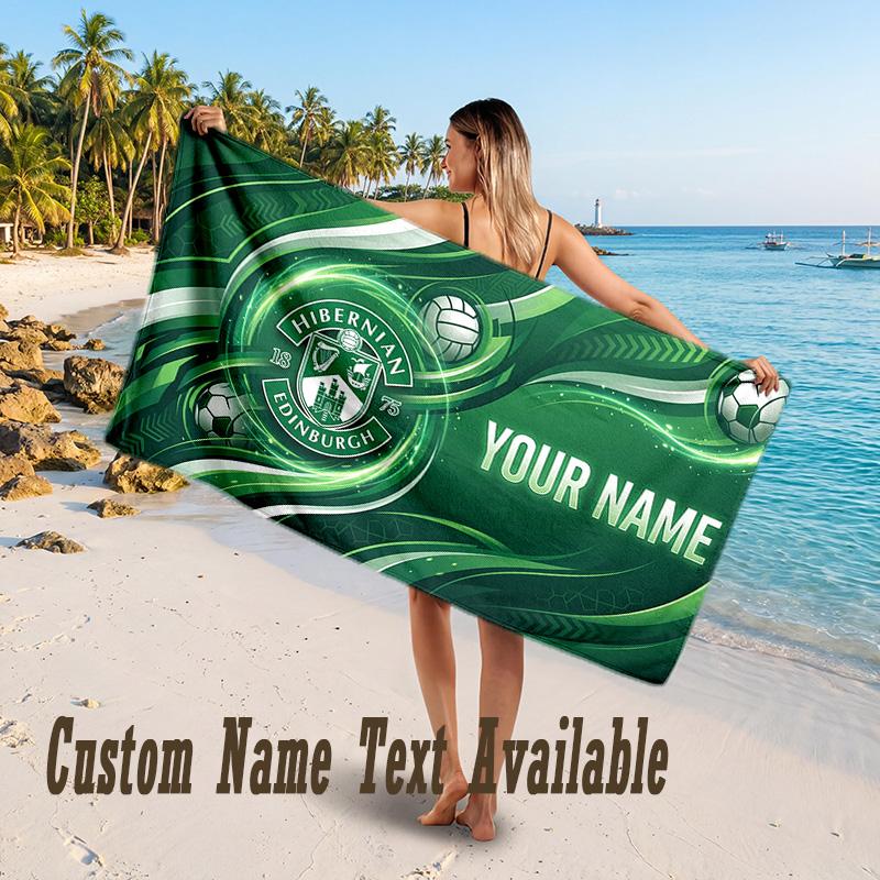 Hibernian FC Design Beach Towel Custom Text Large Towel for Beach Vacation