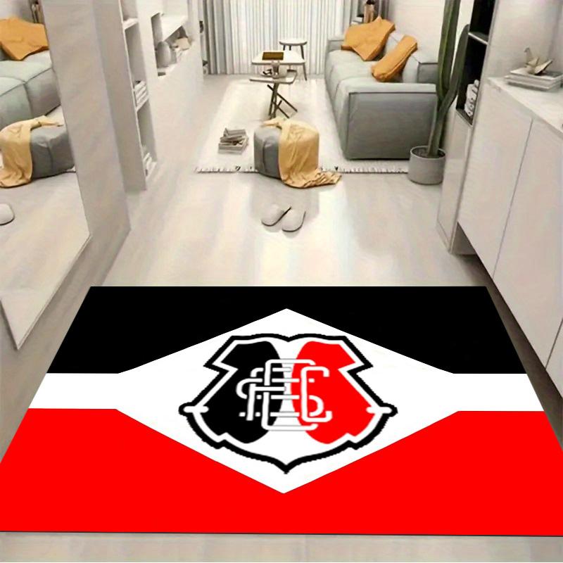 Santa Cruz FC Club Crest Geometric Red White Black Print Area Rug Brazilian Soccer Fan Non Slip Rectangular Floor Mat Gaming Room Home Decor Rug