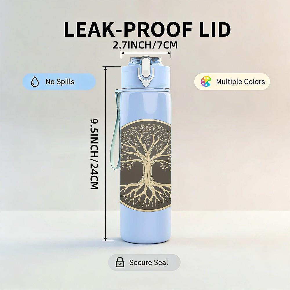 1PC Tree Of Life Circle Art 750ml Color Plastic Sports Water Bottle Leakproof Flip Straw Lid Suitable for Sports Office Home Use