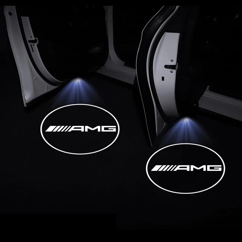 AABID1 1/2Pcs LED Welcome Light Car Door Projector Lamps Car Accessories Caps For Mercedes Benz AMG W204 W213 W205 W211 W212 W176