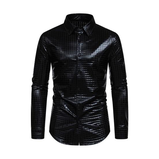 Мужская клубная рубашка с глянцевым отложным воротником и длинными рукавами, однобортная однобортная рубашка свободного покроя с пуговицами, костюм средней длины для сценического шоу