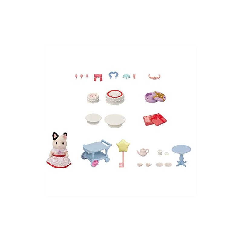 Набор фигурок и мебели Sylvanian Families [Набор «Сладкая вечеринка» - Девочка-кошка Угольная] DF-21 Сертифицирован ST Mark, Для детей от 3 лет, Игрушечный кукольный домик, Sylvanian