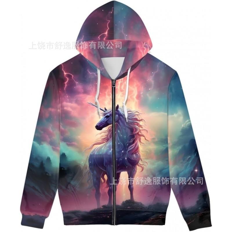 Mens Oversized Hooded Zip-Up Sweatshirt With Realistic 3D Digital Print Casual Long Sleeve Pullover