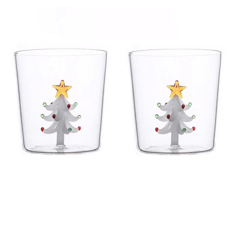 2/4 шт. 3D узоры Рождественский стеклянный набор чашек Кофейная кружка для вина Рождественский молочный стеклянный набор чашек для украшения дома Рождественский подарок 300 мл