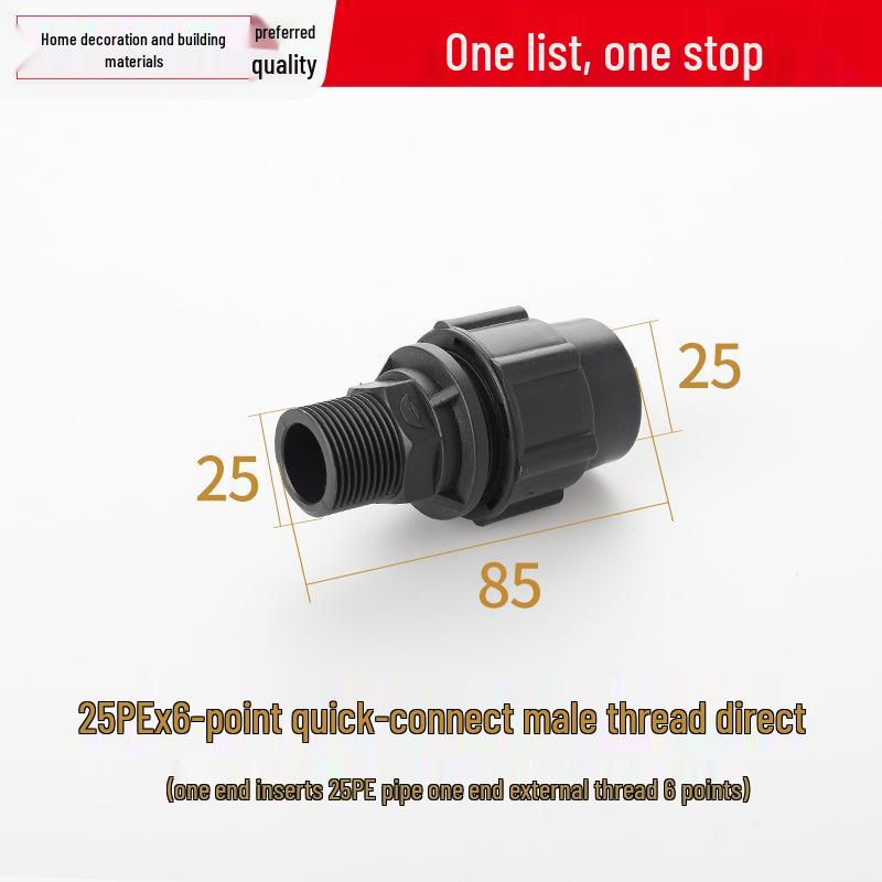 PE Direct Quick Connect Male & Female Thread Repair Joint 20-25mm Plumbing Fittings for Tap Water Pipes