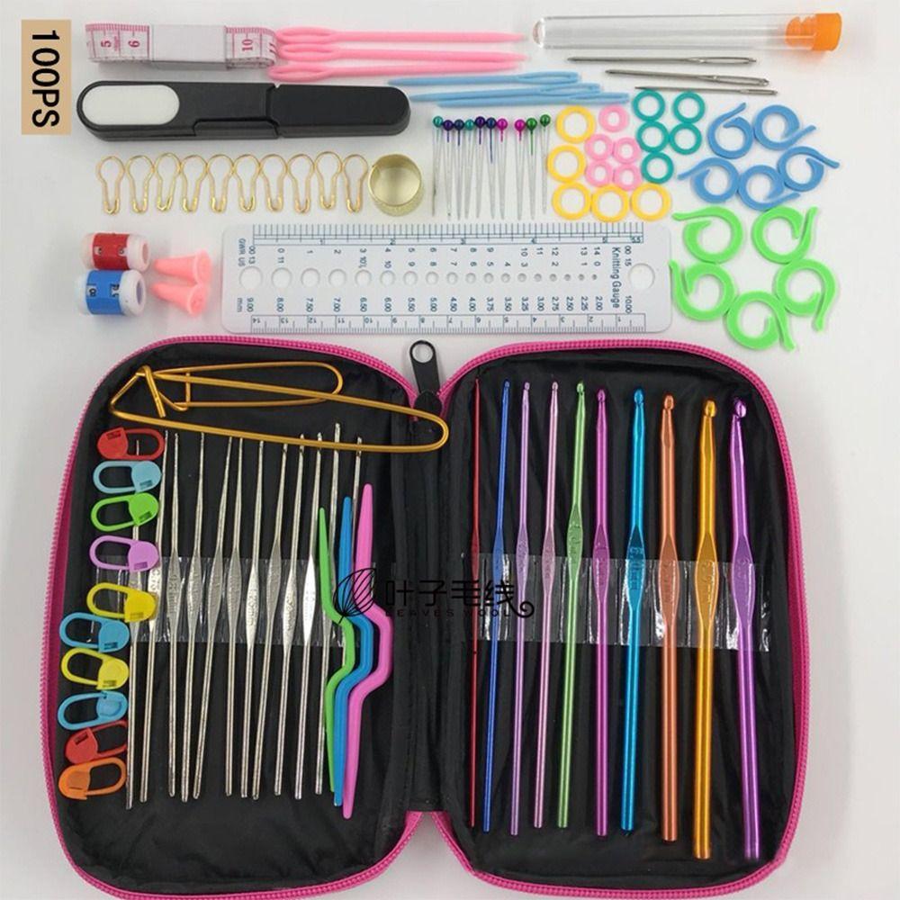 Aluminium Yarn Weave Craft Set 100 Piece Crochet Bag Metal Crochet Knitting Needles Crochet Hooks