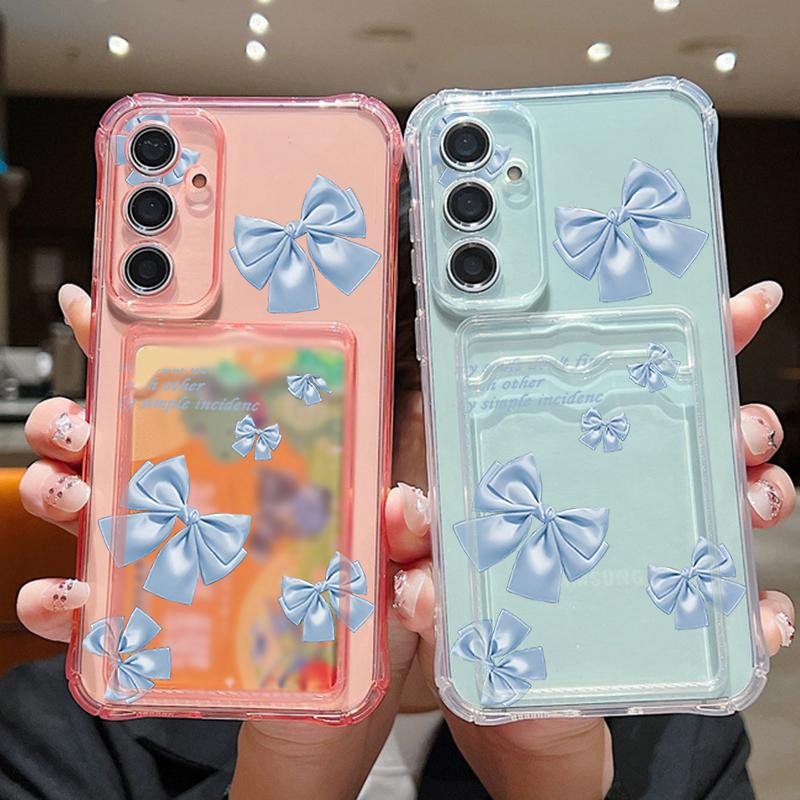 Прозрачный силиконовый чехол с бантом и слотом для карт для Xiaomi 14T 13T Pro Poco F6 X6 Pro C65 Redmi Note 13 12 Pro 11 тонкий мягкий противоударный чехол для телефона
