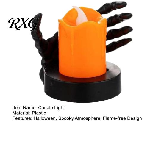 Vintage Brown Skeleton Decor Halloween Candle Light, LED Hand Decoration with Flickering Decorative Horror Prop Flame, Spooky Tabletop for Party