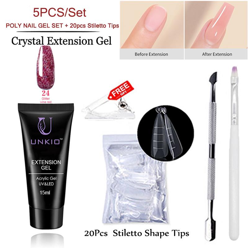 UNKIO Поли-набор для ногтей, УФ-светодиод, быстрое наращивание, наконечник-шпилька, двойной формы, наращивающий гель для ногтей, маникюрный набор, мини-набор для гель-лака