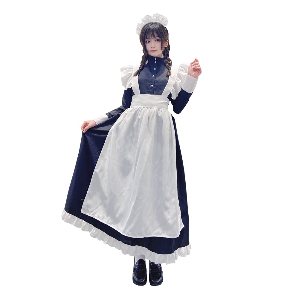 IRIWA Британский стиль одежды горничной длинный черно-белый цельный костюм для косплея на Хэллоуин комплект из 4 классических длинных рукавов для женщин и мужчин большой размер