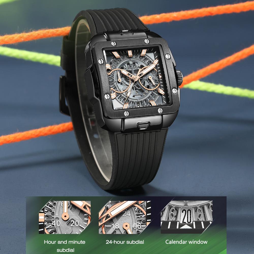 Часы для мужчин Роскошные спортивные кварцевые наручные часы с силиконовым ремешком Светящиеся стрелки Дата Мужской хронограф Часы Reloj Hombr