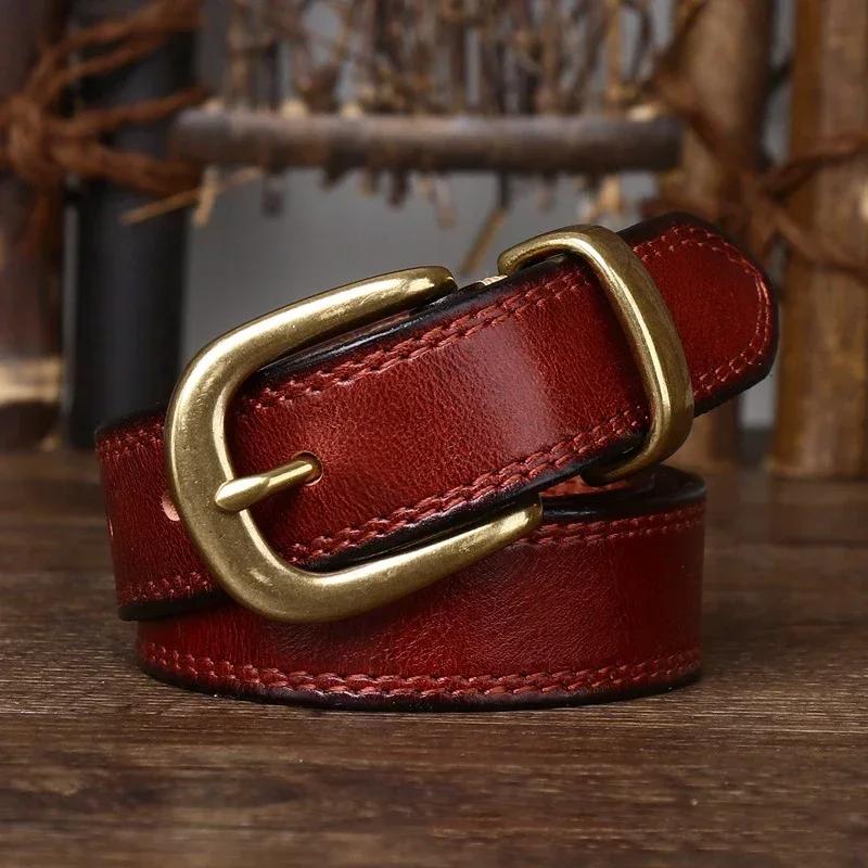 2,8 см чистая коровья кожа натуральная кожа женские высококачественные джинсы с латунной пряжкой ремни ковбойские модные дизайнерские ремни для женщин роскошь