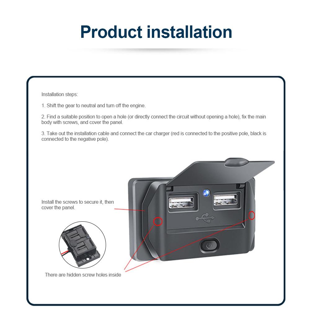 Быстрая зарядка QC3.0 PD, два порта USB, автомобильное зарядное устройство, водонепроницаемый адаптер с пылезащитным чехлом, переключатель для морского мотоцикла 12 В/24 В