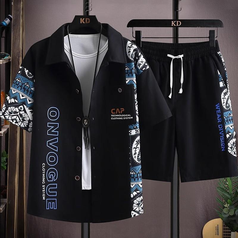 Модная мужская рубашка с короткими рукавами, костюм, мужской летний дизайн, повседневные спортивные шорты с принтом, одежда из двух предметов