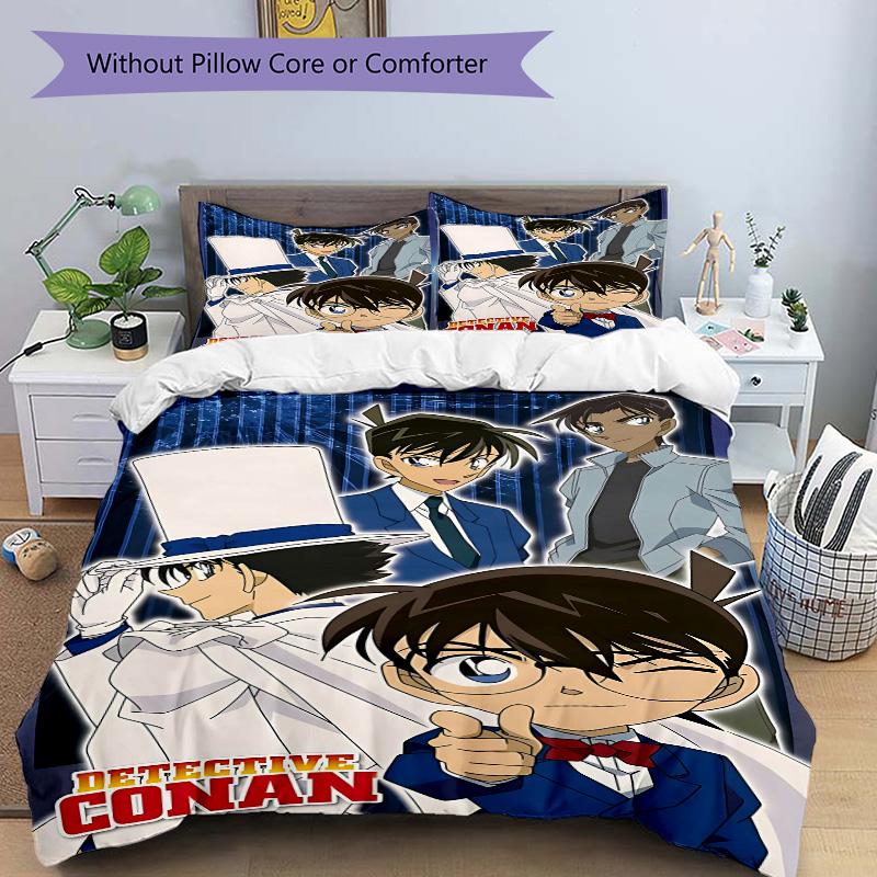 Detective Conan Mystery Print 3Pcs Bedding Setduvet Cover With 2 Bedropillowcase Home Birthday Gift