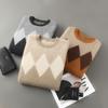 Men's Color Block Wool Sweater: Round Neck, Thick, Simple Design, 100% Pure Cashmere, Perfect for Autumn/Winter.