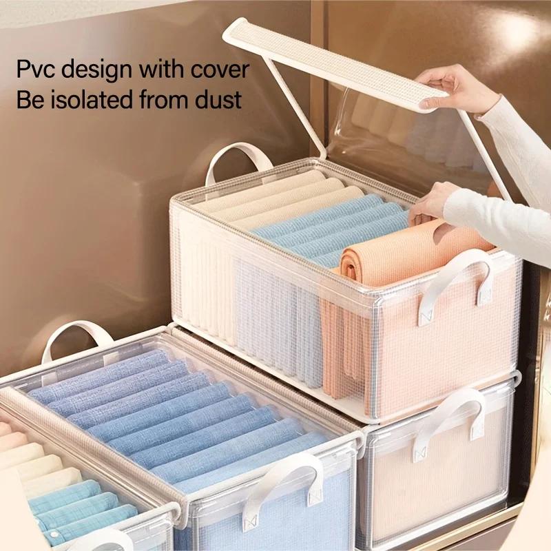 Extra Large Foldable PVC Storage Box with Lid - Dustproof Wardrobe Organizer for Clothes & Pants