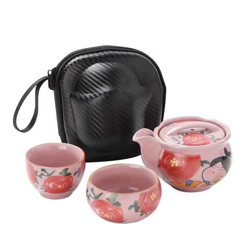 Powder Ru Kiln Portable Outdoor Travel Tea Set One Pot Two Cups Kuaike Cup Business Event Gifts
