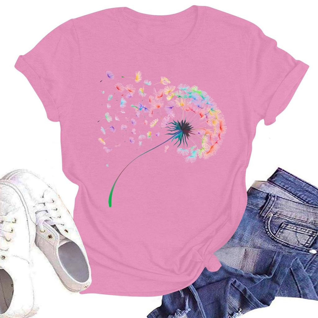 Женская повседневная свободная футболка с принтом, круглый вырез, пуловер, короткий рукав, топ