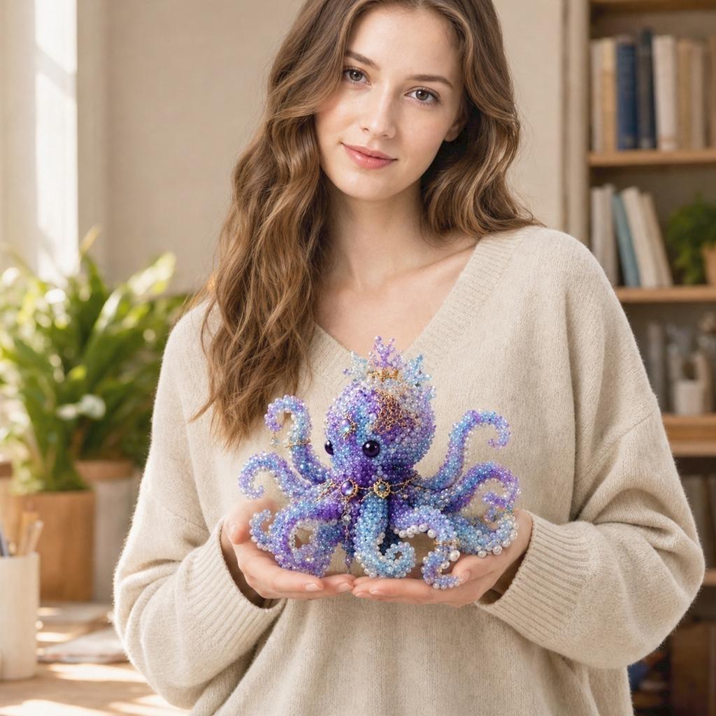 DIY Beaded Octopus Craft Kit Handmade Animal Figure Decoration Set with Acrylic Beads and Accessories for Home Display and Art Projects
