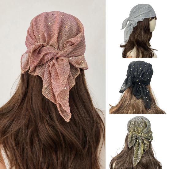 Sequin Headscarf, Multi-Purpose Turban Headband Square Scarf, Adjustable Strap Bohemian Style Head Wrap for Travel Vacation