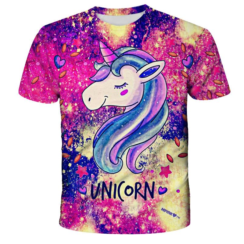 Kids Girls T-shirt Short Sleeve Unicorn 3D Print Tops Children Summer Sweatshirt 4-14 Years Girl Cute Unicorn Casual T Shirts