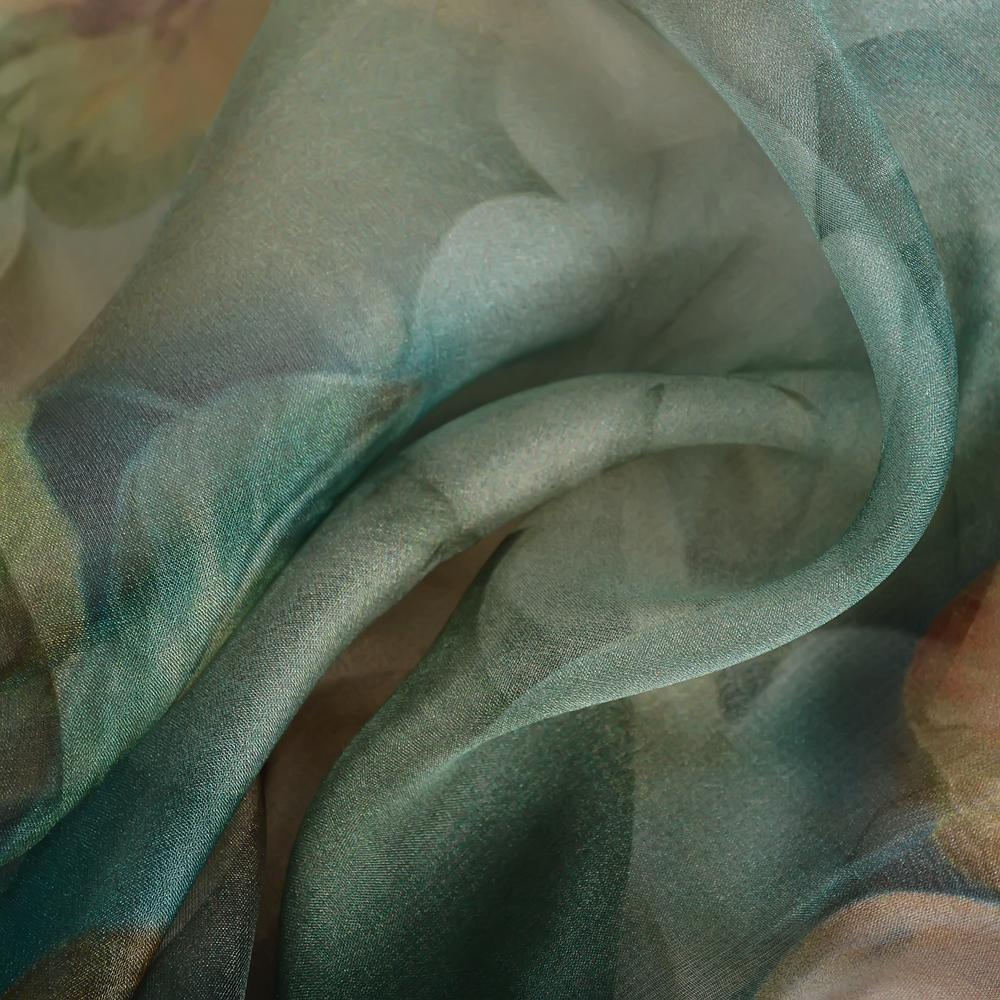 [BYSIFA] Сине-зеленый шарф-палантин из 100% шелка тутового шелкопряда, зимний цветочный дизайн, шифоновые длинные шарфы-шали, женский пляжный платок, эшарпы