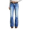High Waist Flared Jeans With Side Button Detail Stretch Slim Fit Denim Pants Women